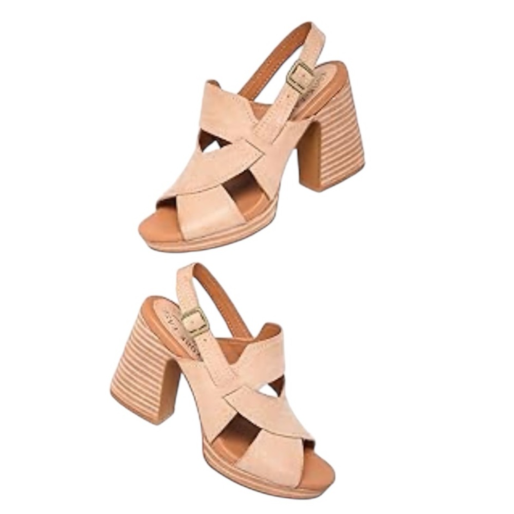 Kork-Ease Women's Beige Tan Leather Block Heel Sandals